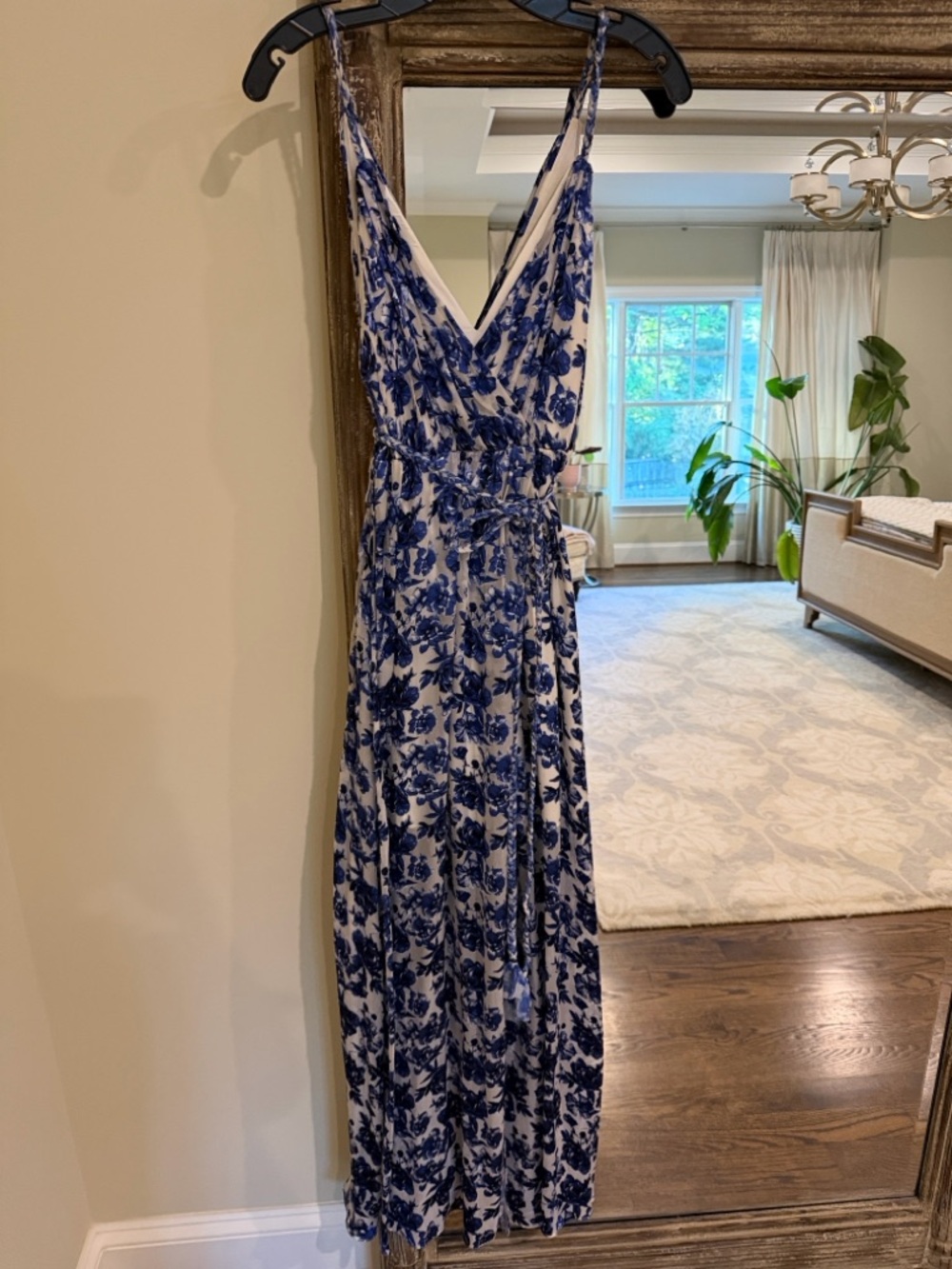 Alice + Olivia Blue and White Floral Wrap Maxi Dress